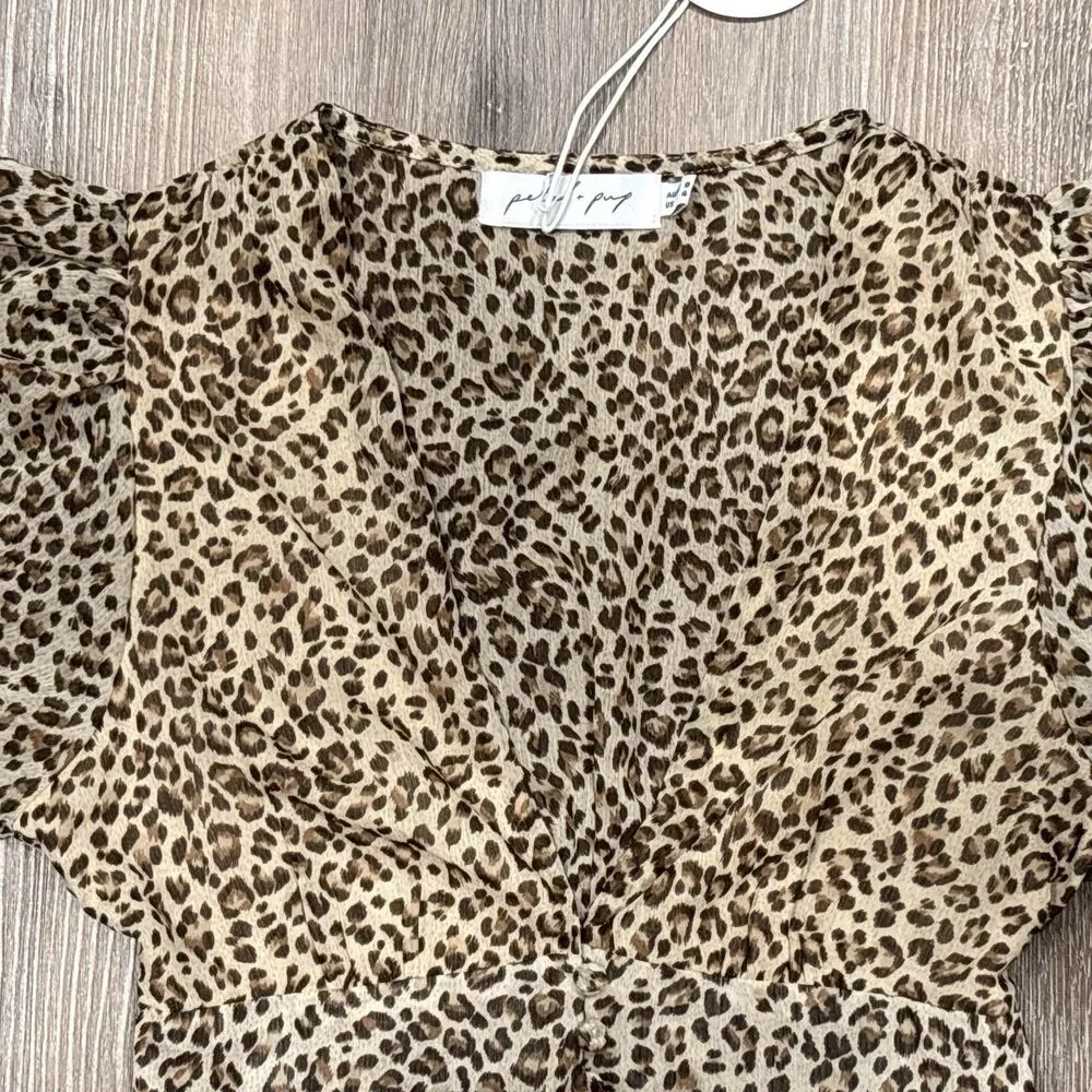 Petal & Pup Top Size 4 Cropped Leopard Print Balloon Sleeve Festival NEW - Picture 6 of 11